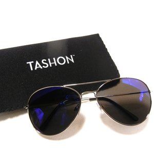 TASHON Aviator Sunglasses Blue Lens Gold Frame Case Unisex